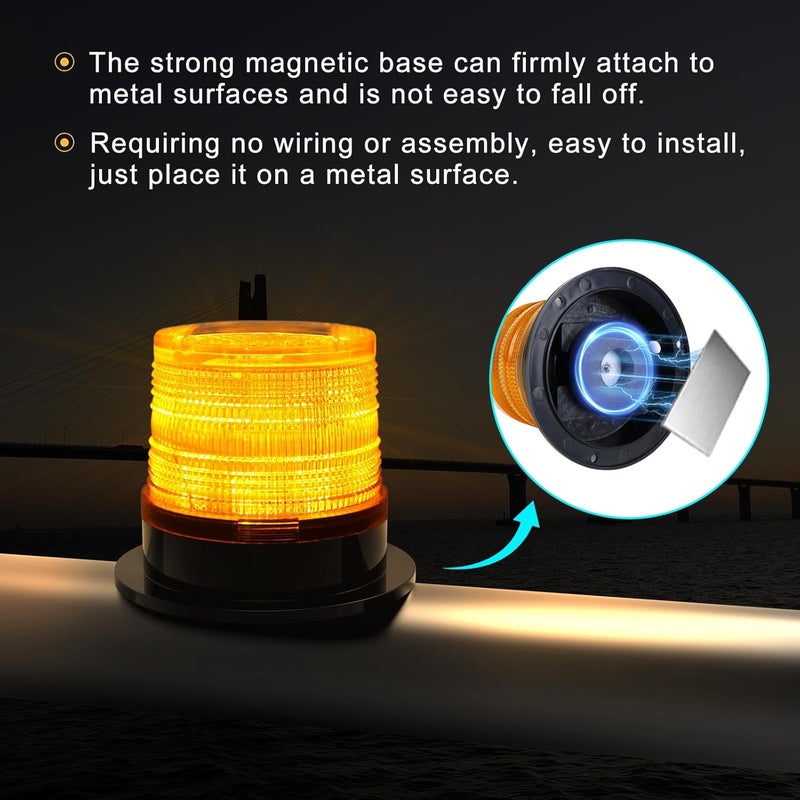 Aolyty Solar Strobe Warning Light with Strong Magnetic Base LED Warning Lamp Super Bright Solar Safety Flashing Light Waterproof for Construction, Traffic, Factory, Crane Tower, Dock (Red) - Image 3